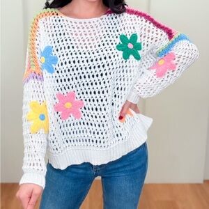 Colorful Floral Knit Women's Sweater New Without Tags
